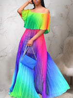 Load image into Gallery viewer, Colorful Gadient Word Shoulder Pleated Dress
