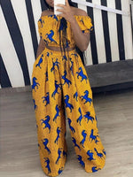 Load image into Gallery viewer, Women&#39;s Printed Short-sleeved Top Wide-leg Pants Two-piece Set

