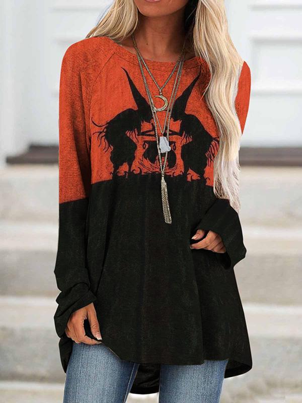 Loose casual crew neck Halloween print sweatshirt