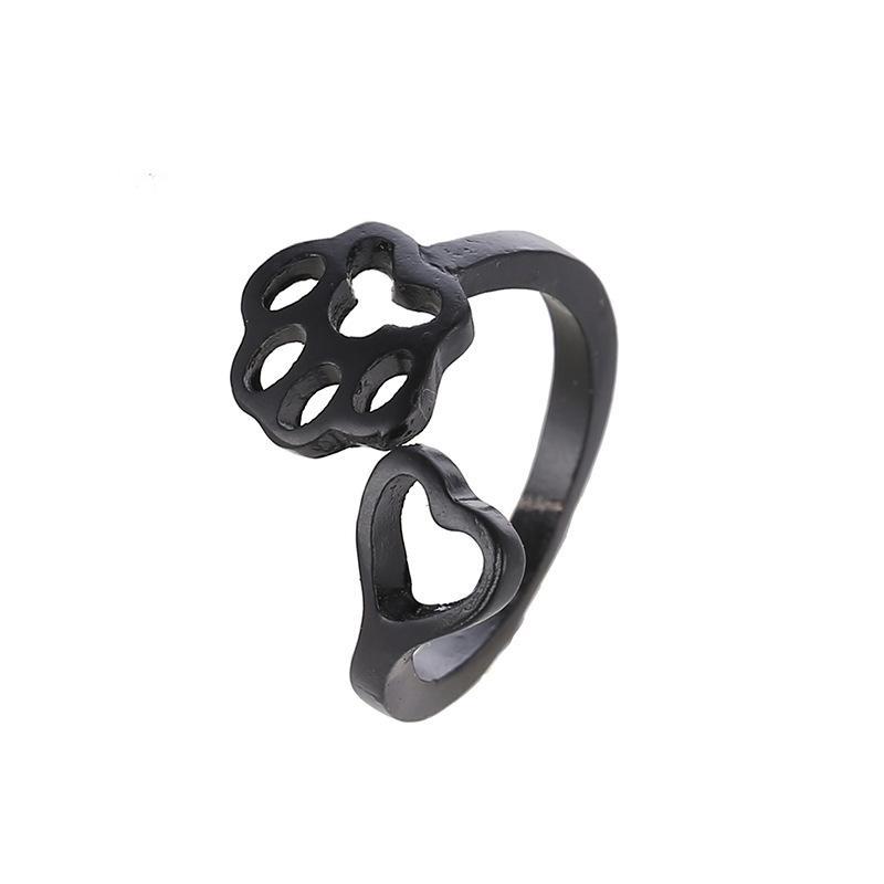 Ladies hollow dog paw opening ring