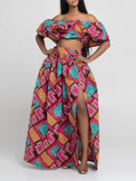 Load image into Gallery viewer, Women&#39;s Fashion Word Shoulder Ethnic Print Two-piece Set
