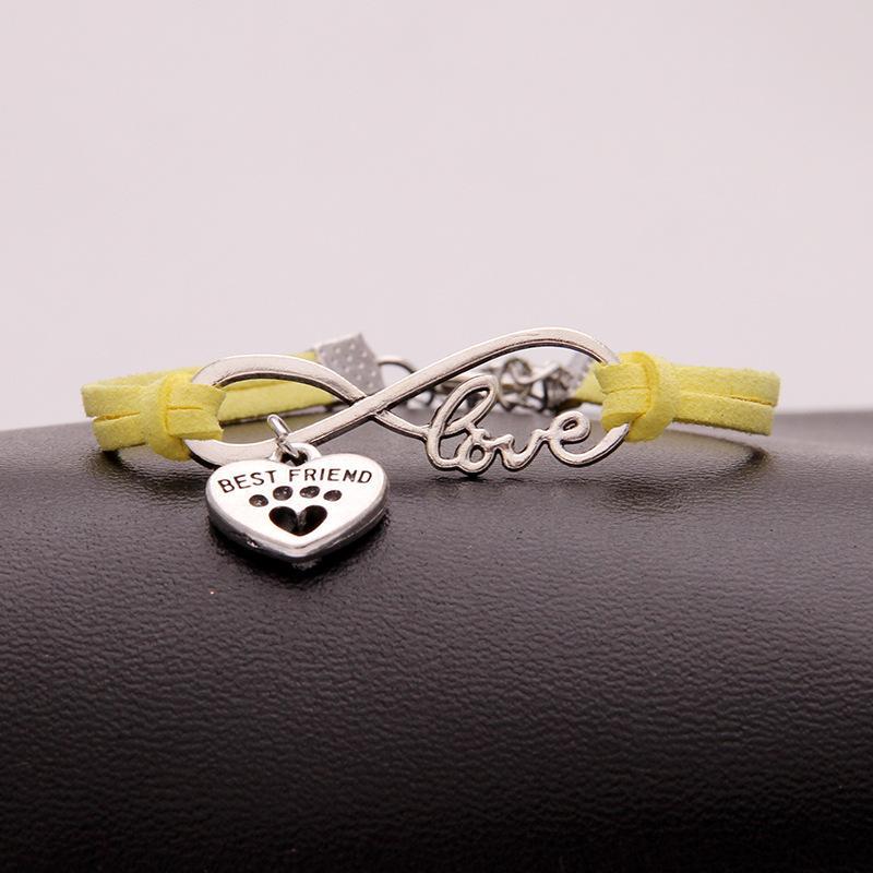 Ladies "infinity best friend" love dog paw pendant bracelet