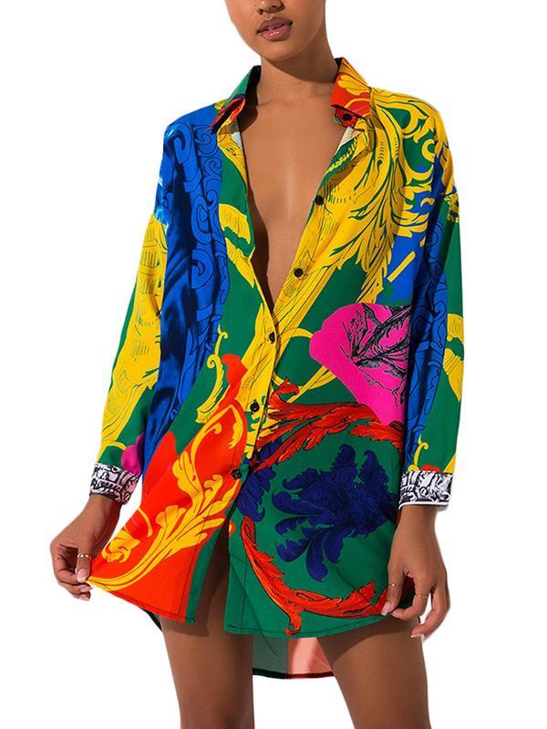 Printed loose long sleeve shirt