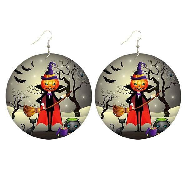 Halloween wooden pumpkin castle bat ghost earrings