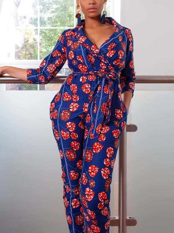 Sexy printed three-quarter sleeve jumpsuit