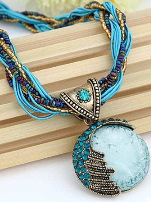 Bohemian Necklace Ethnic Style Rice Beads Weave Retro Necklace Sweater Chain
