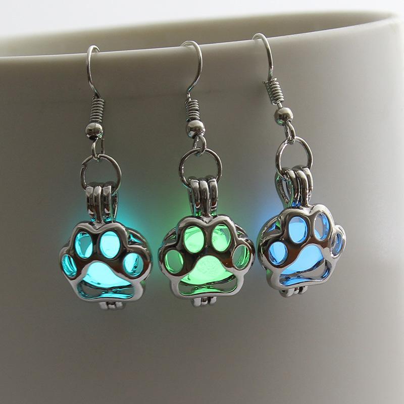 Personalized Hollow Multicolor Luminous Dog Paw Earrings