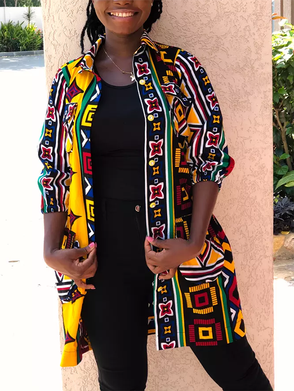 Ethnic print casual shirt dress
