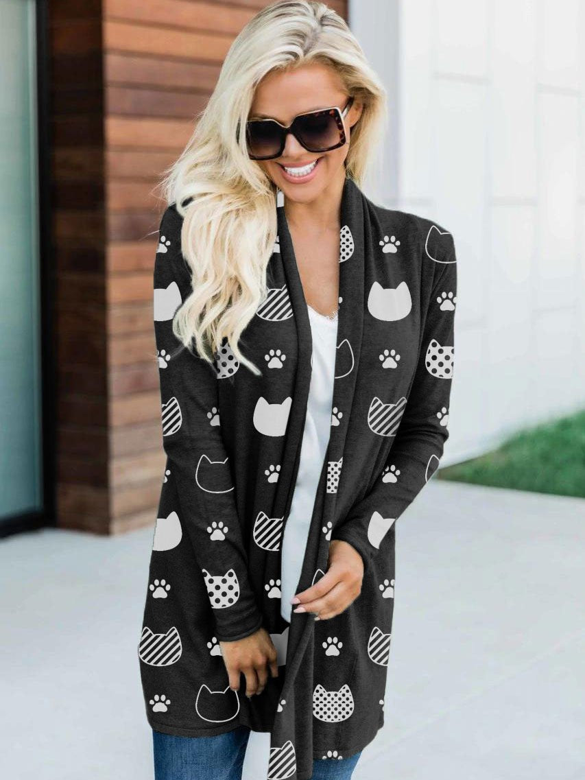 Women's Pet Cartoon Print Casual Cardigan