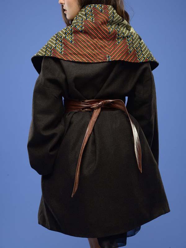 Women's vintage print woolen coat