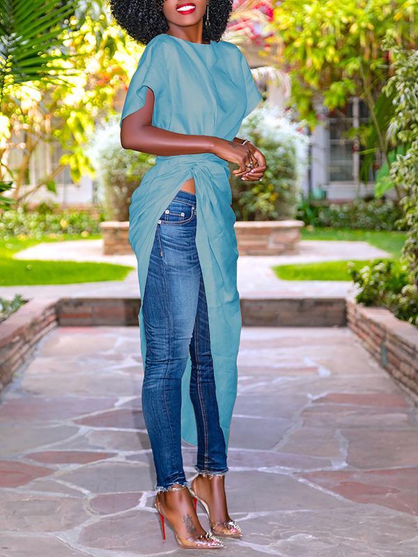 Pure color slim irregular long shirt