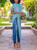 Load image into Gallery viewer, Pure color slim irregular long shirt
