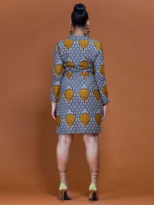 Women's ethnic print waist tie dress