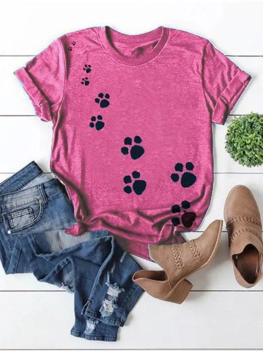 Women's Cute Dog Paw Print Short Sleeve T-Shirt