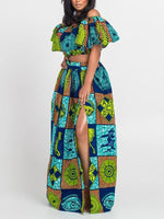 Load image into Gallery viewer, Women&#39;s Fashion Word Shoulder Ethnic Print Two-piece Set

