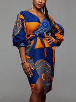 Load image into Gallery viewer, Ethnic V-neck lantern sleeve waist dress
