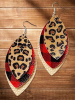 Load image into Gallery viewer, Plaid Leopard Printed Three-Layered Earrings
