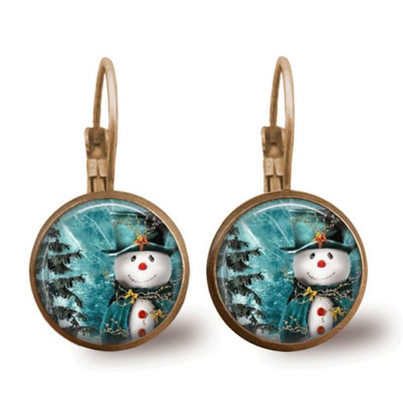 Cute Christmas Snowman Time Gem Earrings