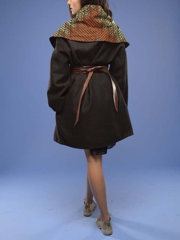Women's vintage print woolen coat