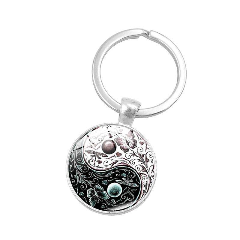 Dog Footprint Glass Pendant Keychain