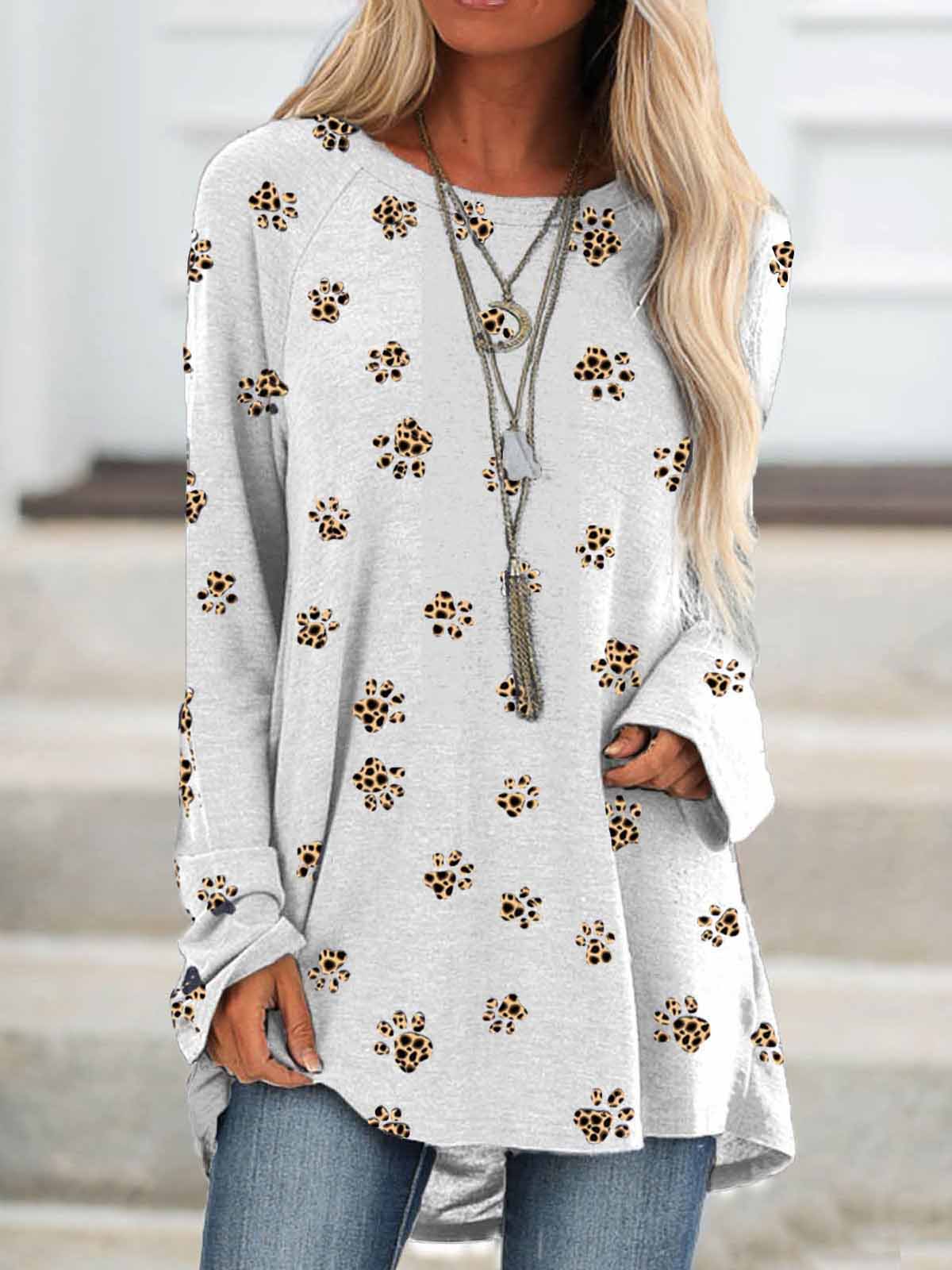 Leopard print long-sleeved T-shirt