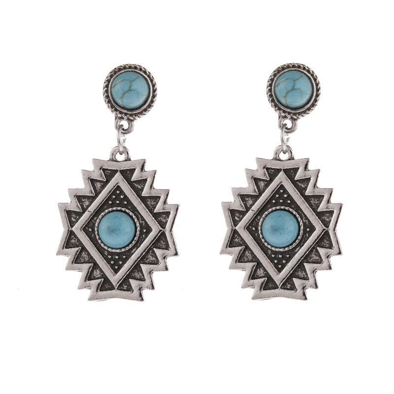Vintage Thai Silver Dragon Crystal Turquoise Earrings