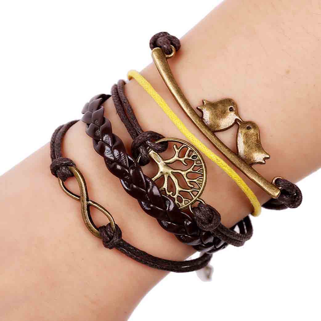 Vintage Big Tree Bird Multilayer Woven Bracelet