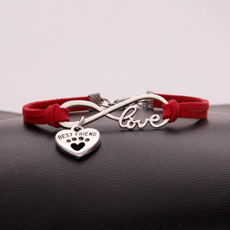 Ladies "infinity best friend" love dog paw pendant bracelet