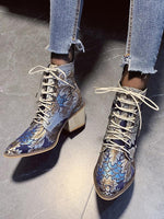 Load image into Gallery viewer, Ladies Embroidered Print Block Heel Shoes
