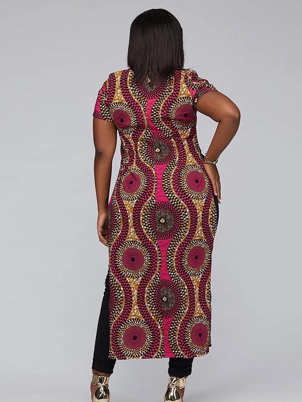 Women's Ethnic Split Short Sleeve Zipper Top