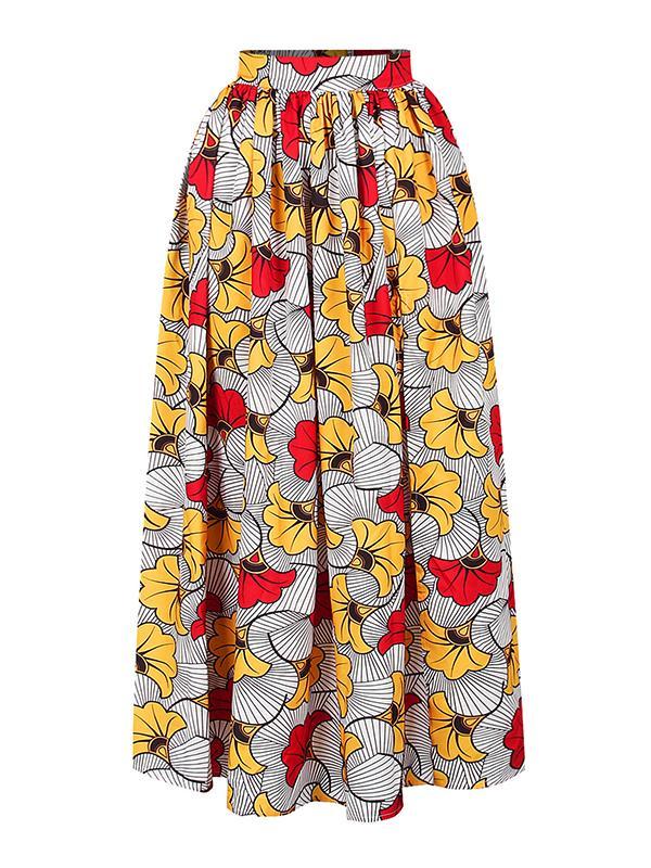 Fashion African Print Slotted Neck Top Split Long Skirt Two Piece Set