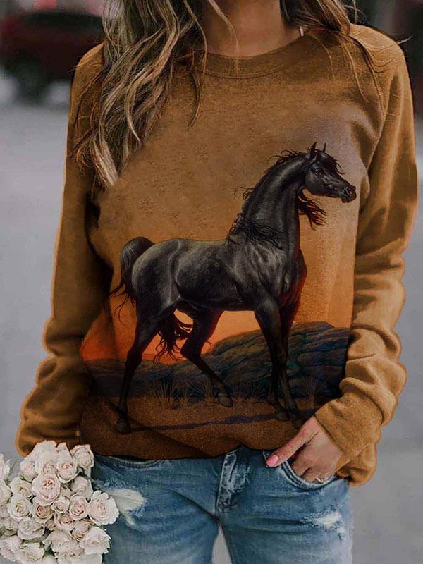 Ladies western style horse print sweatshirt