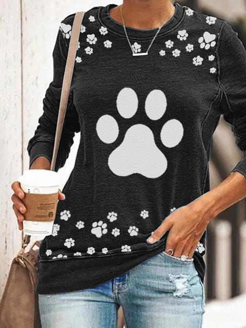 Cute dog paw print long sleeve casual sweatshirt