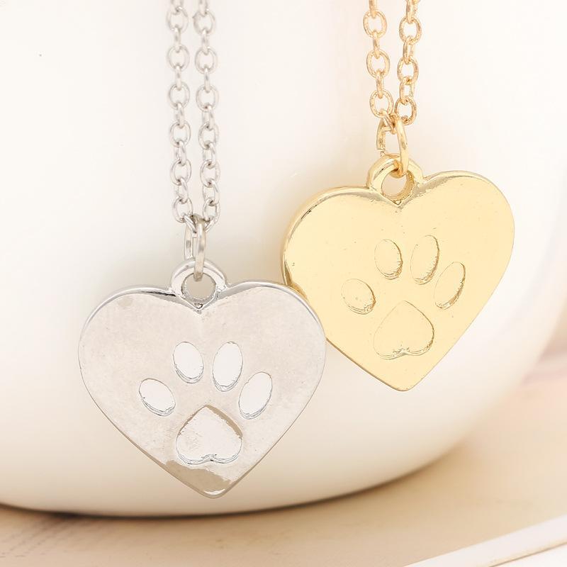 Ladies heart shape and dog paw pattern necklace