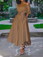 Load image into Gallery viewer, Women&#39;s one-shoulder lace-up midi dress
