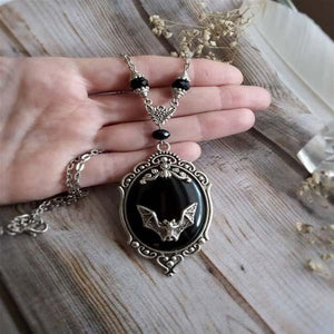 Halloween personality bat black gem necklace