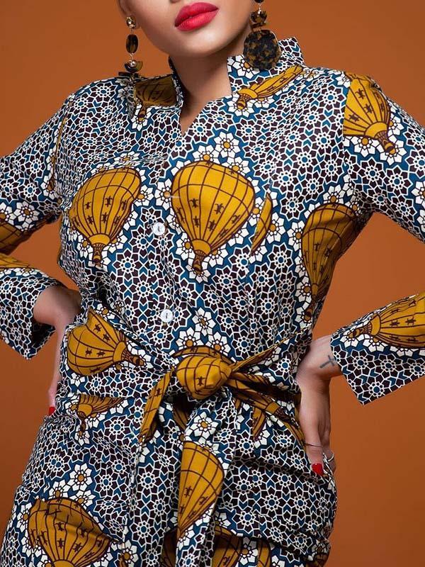 Women's ethnic print waist tie dress