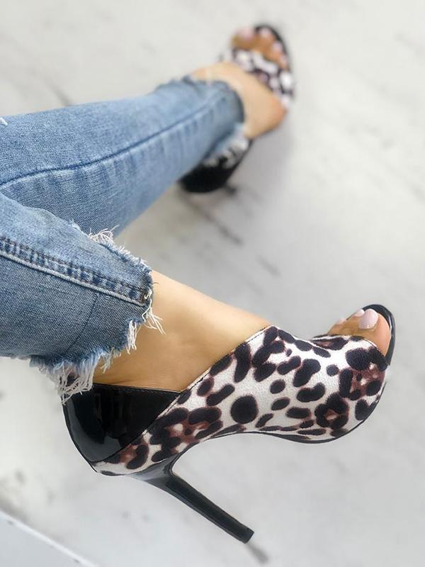 Leopard Print Open Toe High Heel Sandals