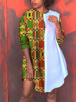 Load image into Gallery viewer, Casual stitching printed long-sleeved shirt dress
