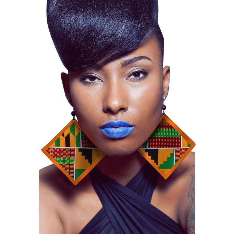 African print ethnic style retro earrings fashion geometric leaf earrings