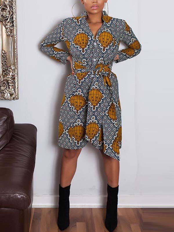 Women's ethnic print waist tie dress