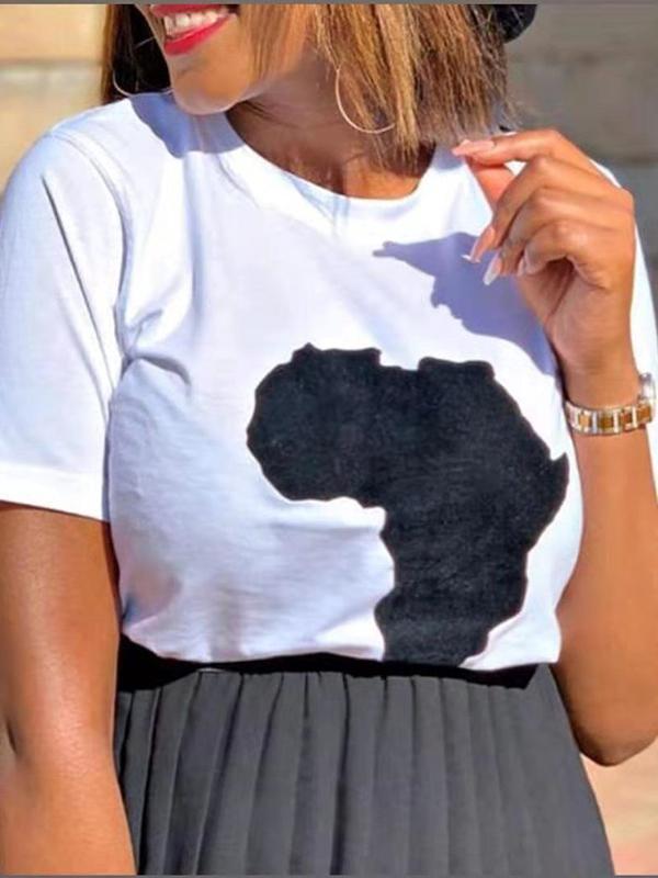 Casual map printed short-sleeved T-shirt