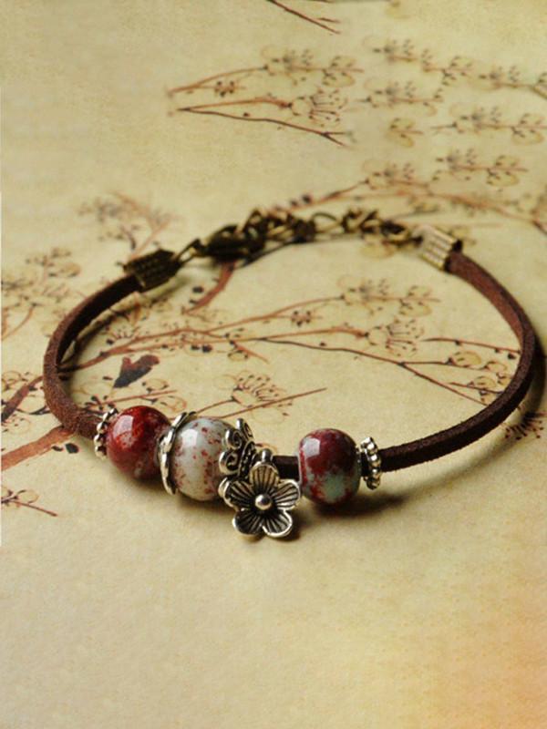 Ethnic style ceramic beads flower women's hand-woven bracelet