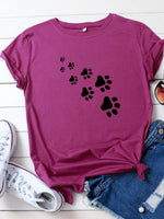 Load image into Gallery viewer, Casual dog paw print crew neck T-shirt
