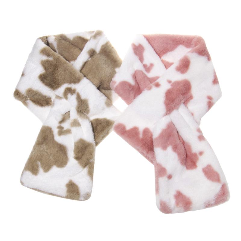 Women's plush rabbit-like cow pattern scarf