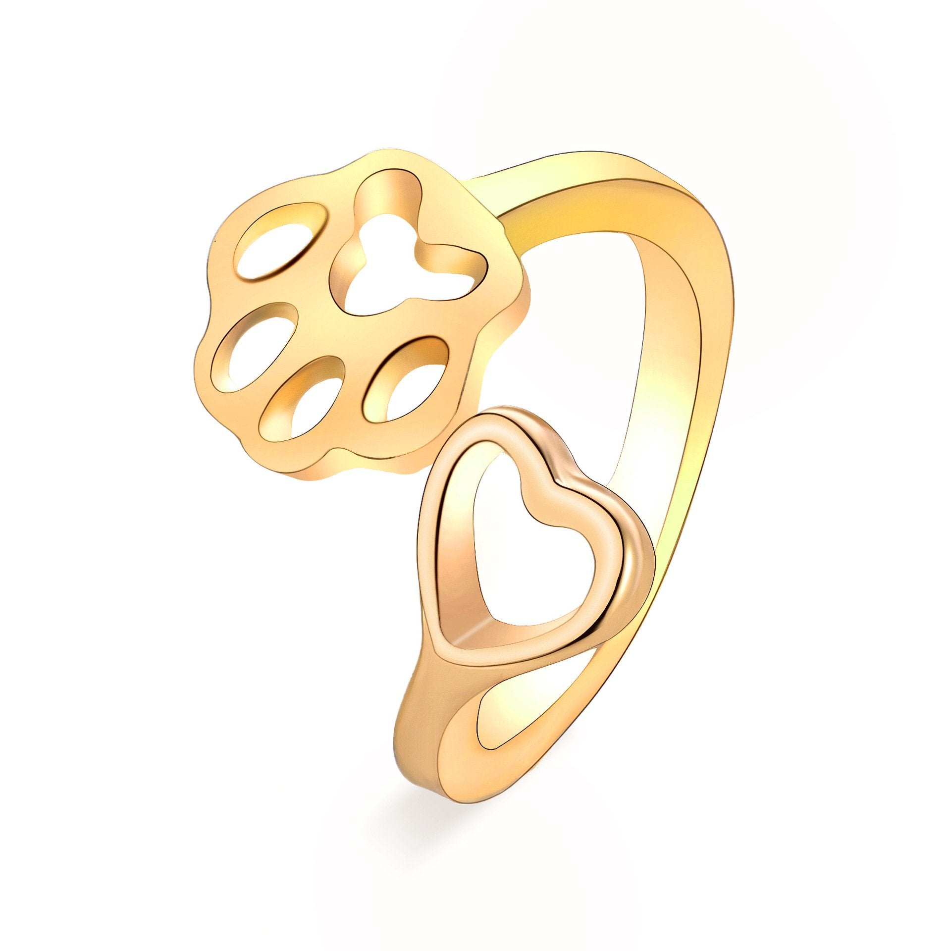 Ladies hollow dog paw opening ring