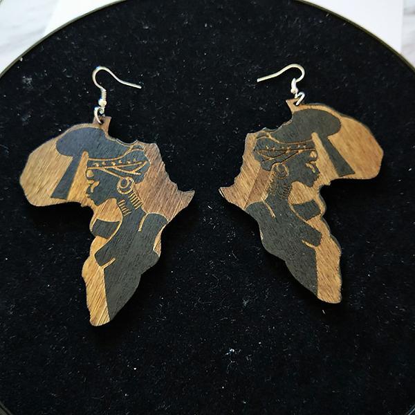Carved round wooden earrings
