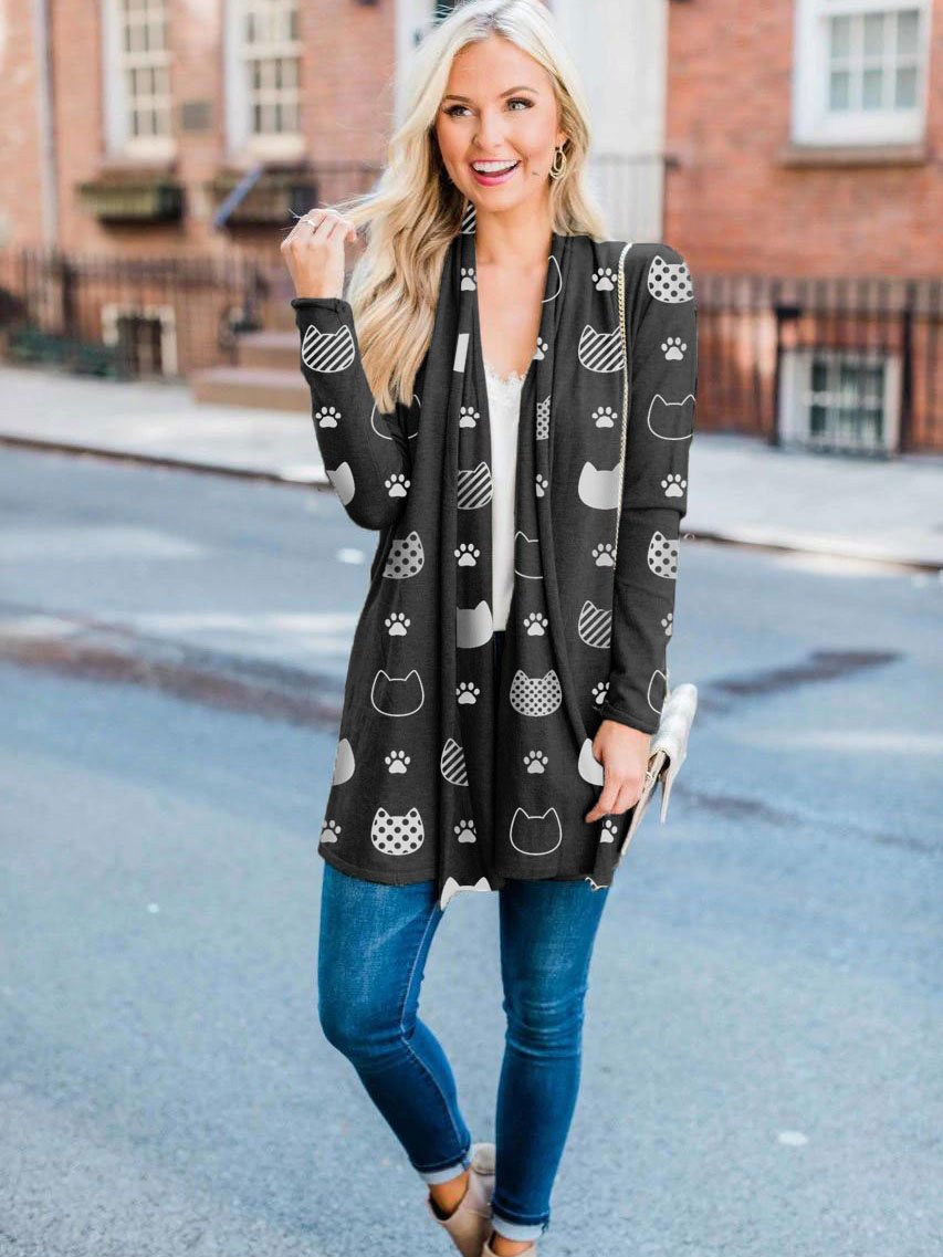 Women's Pet Cartoon Print Casual Cardigan