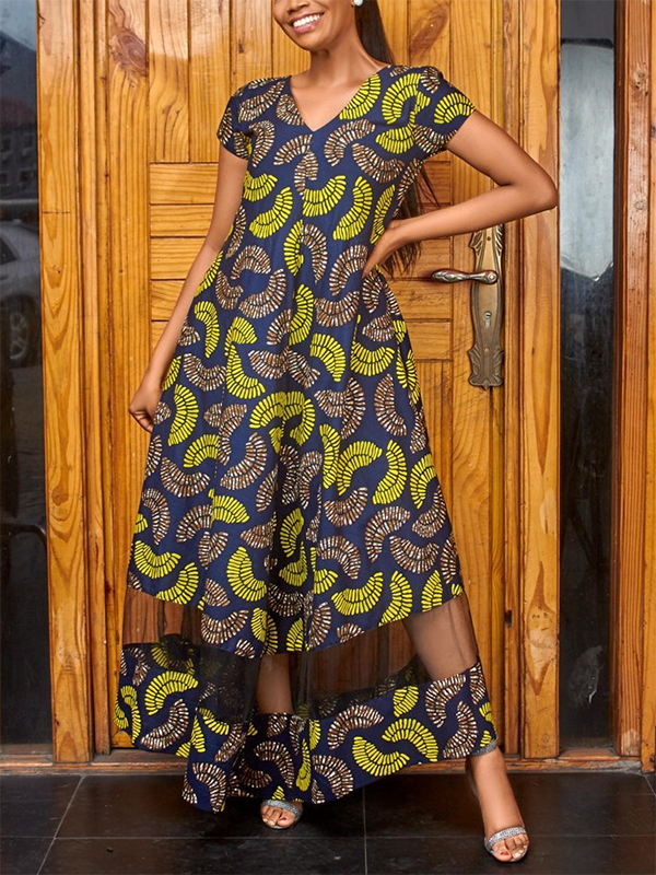 Ethnic print loose stitching dress