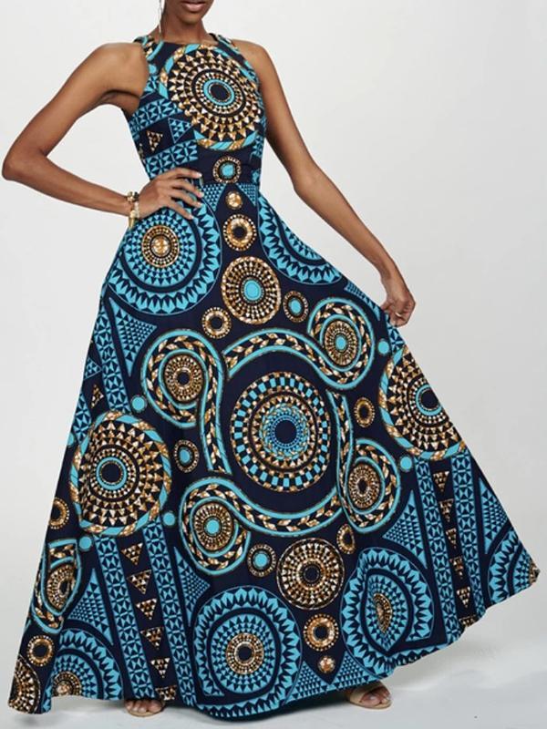 Women's sleeveless African print maxi dress